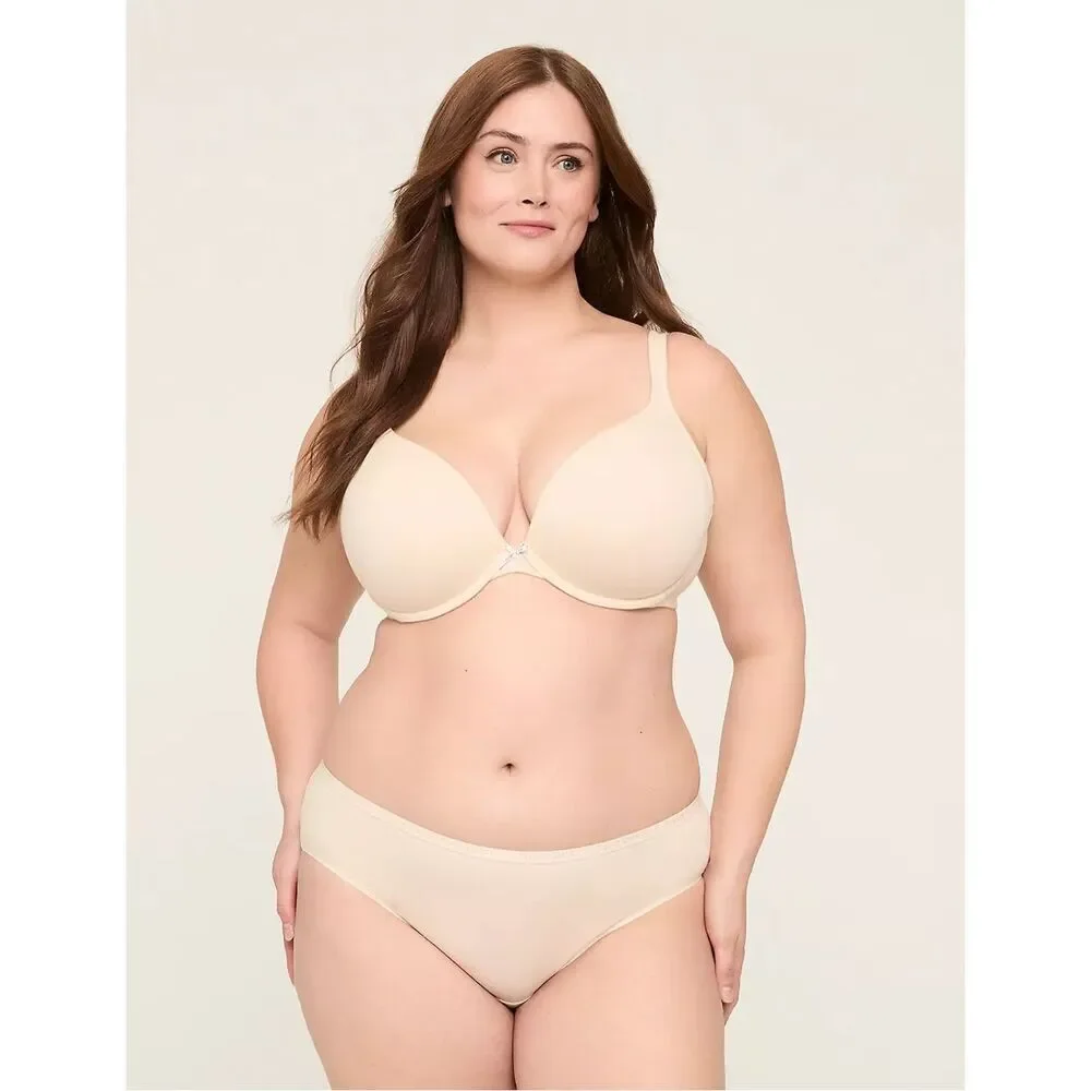 Cacique Cotton Boost Plunge Beige Sz 44DDD Bra